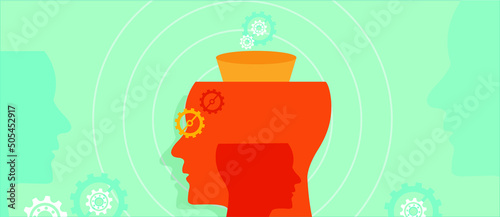 Vector illustration of information filtering concept with a funnel on a human head