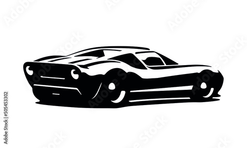 Vector Layout an American Supercar. Ford GT Retro Sport Car. Black and white silhouette. 