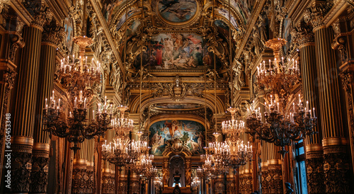 Fotografie, Obraz Beautiful interior of a palace with chandeliers