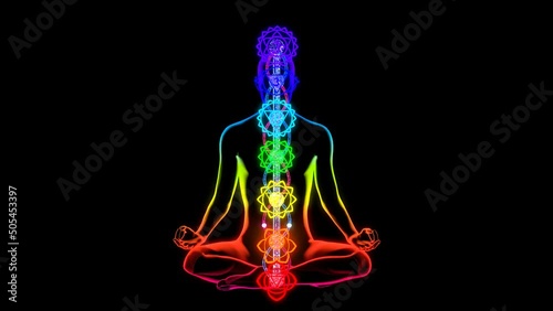 looped 3d animation of the human chakra system according to Vedic treatises photo