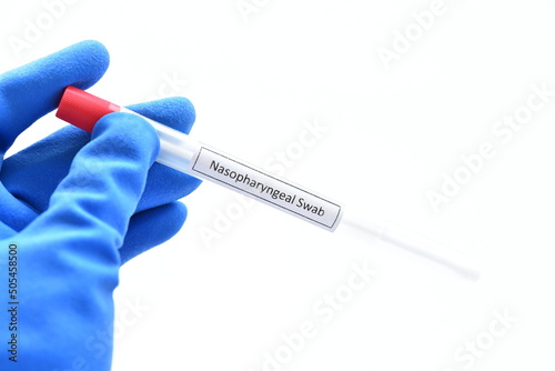 Nasopharyngeal swab from patient for COVID-19 test by using RT-PCR method  photo