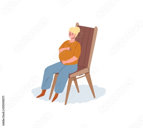 Vector flat cartoon character,pregnant woman sitting,listening to lecture-pregnancy courses for new mothers,childbirth preparation,healthy happy motherhood social concept,web site banner ad design