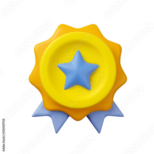 3d medal icon. Quality award certificate. Vector prize badge render illustration isolated on a white background