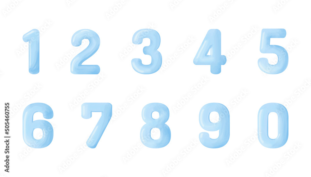 Blue numbers set with watercolor effect, vector illustration