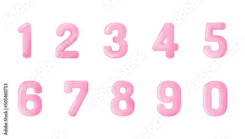 Pink numbers set with watercolor effect, vector illustration
