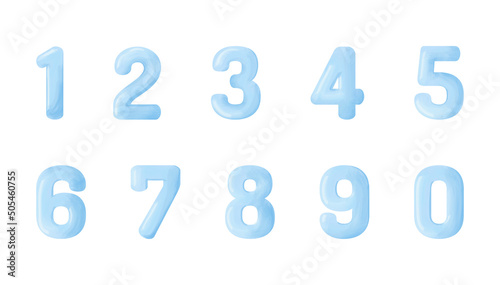 Blue numbers set with watercolor effect, vector illustration