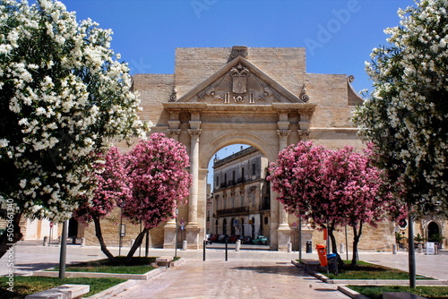 Porta Napoli gate in Lecce, Italy.