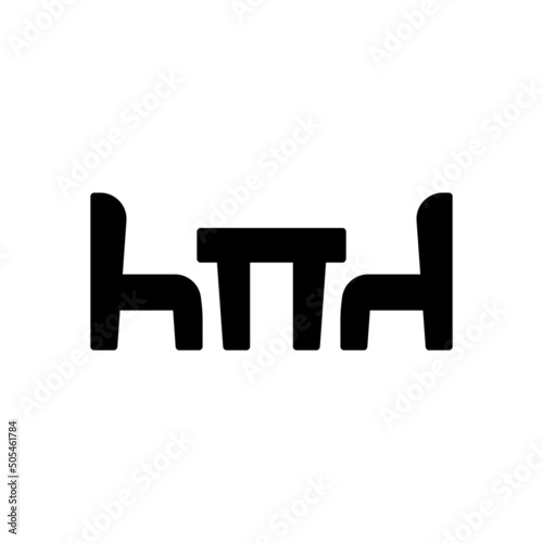 Table, chairs solid black line icon. Restaurant, cafe, bistro, street cafe, children's table sign. Flat isolated illustration for: logo, app, banner, web design, dev, ui, ux, gui. Vector EPS 10