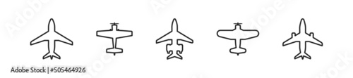 Plane icon top view. Flat linear airplane icon set. Vector airplane symbols. Vector isolated design element. photo