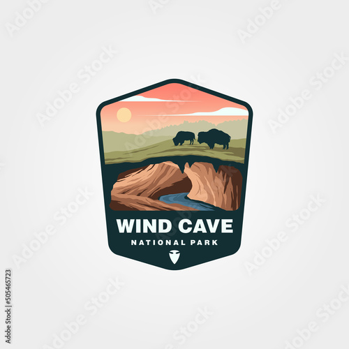 wind cave national park travel sticker illustration design, collection of united states national park sticker design