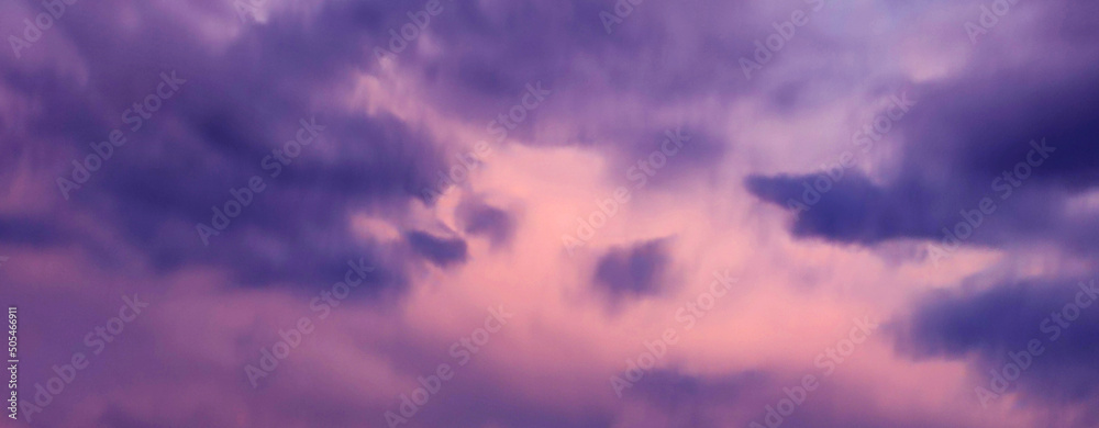 purple stormy sky, horizontal panorama for background