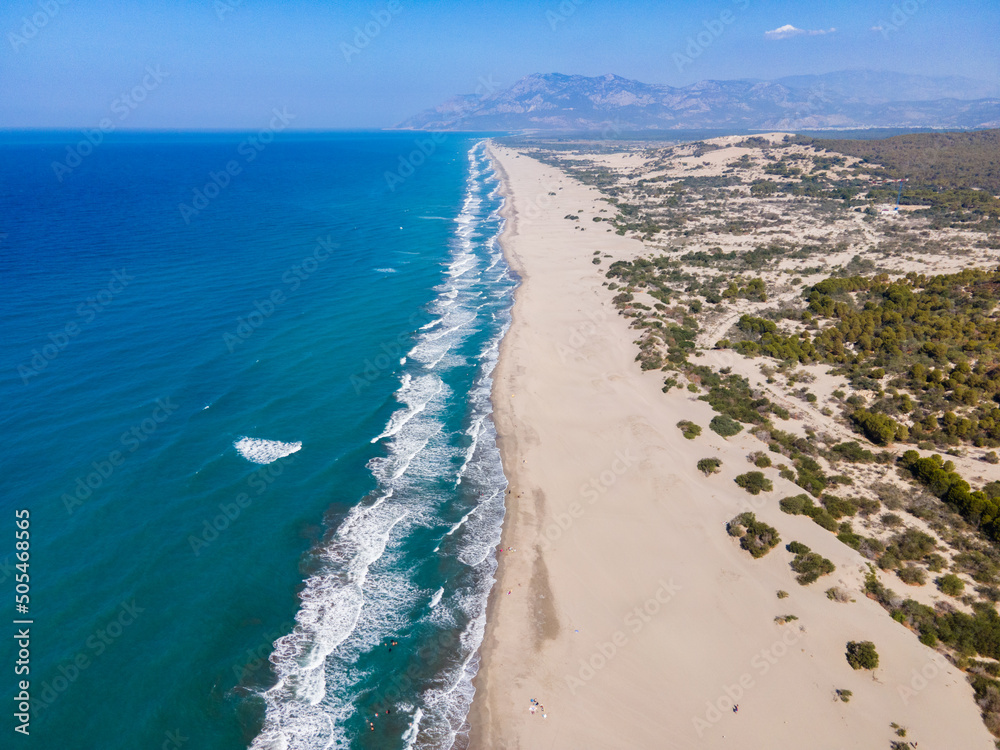 Bird's-eye view of Patara beach shot with drone - Kaş, Antalya, Turkey
