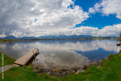 Lake Hopfensee near Fuessen - View of Allgaeu Alps, Bavaria, Germany - paradise travel destination photo