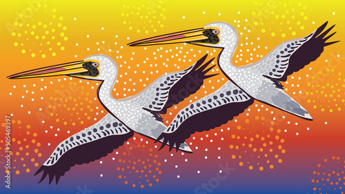 Flying pelican aboriginal dot artwork photo