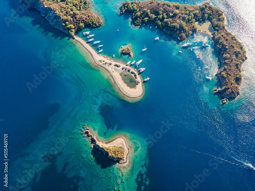 Fototapeta Naklejka Na Ścianę i Meble -  Göcek Yassıca Islands shot with drone from above Göcek, Muğla - Turkey