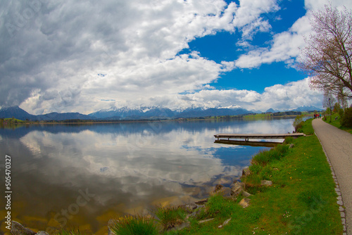 Lake Hopfensee near Fuessen - View of Allgaeu Alps, Bavaria, Germany - paradise travel destination photo