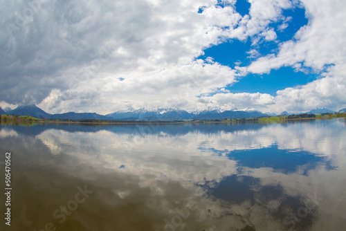 Lake Hopfensee near Fuessen - View of Allgaeu Alps, Bavaria, Germany - paradise travel destination photo