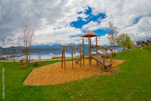 Lake Hopfensee near Fuessen - View of Allgaeu Alps, Bavaria, Germany - paradise travel destination photo