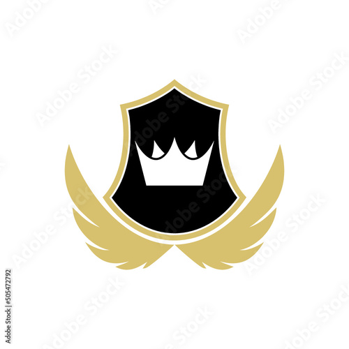 Shield wing crown emblem badge icon isolated on white background