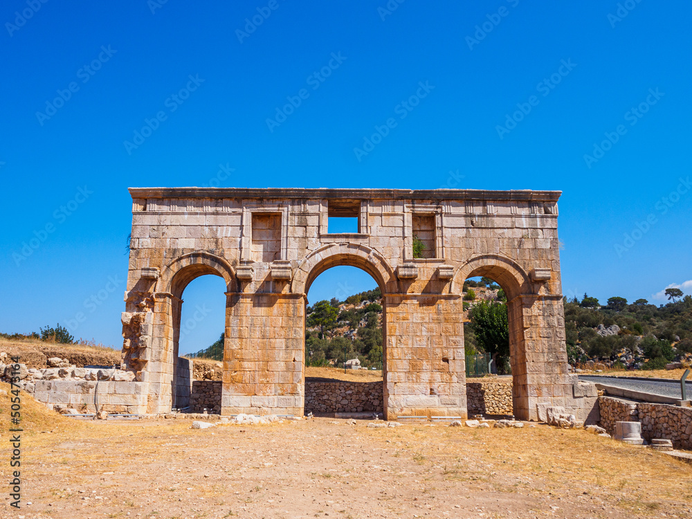 Mettius Modestus Gate (City Gate) in the ancient city of Patara - Kas, Antalya, Turkey