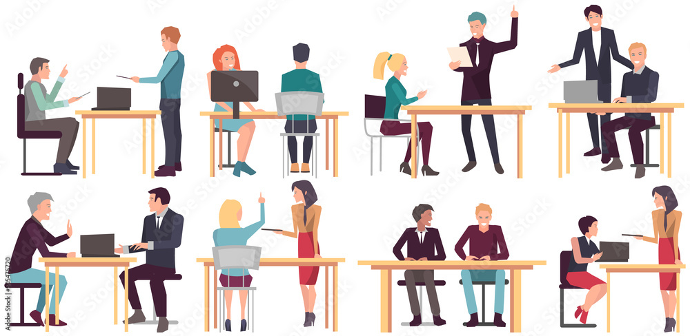 Businesspeople have project strategy planning meeting. Teamwork with business plan, creating new creative project. Meeting to discuss starting business. Colleagues discussing work in entrepreneurship