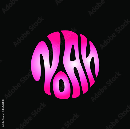 Vector design of NOAH name typography lettering logo in round shape and pink color on black
