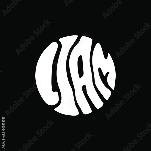Vector design of Liam name typography lettering logo in round shape and white color on black photo