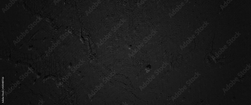 Black wall, dark grunge, black concrete for panoramic background. Dark cement background blank for design