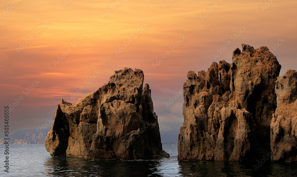 calanques cliffs of Piana, on mediterranee sea,  Corse, france