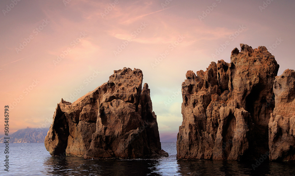 calanques cliffs of Piana, on mediterranee sea,  Corse, france