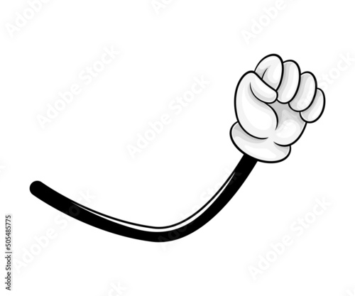 Cartoon Hand Clenched in Fist and Comic Arm with Five Fingers in White Glove Gesturing Vector Illustration