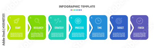 Timeline arrow infographic design with 7 options or steps. Infographics for business concept. Used for presentations workflow layout, banner, process, diagram, flow chart, info graph, annual report.