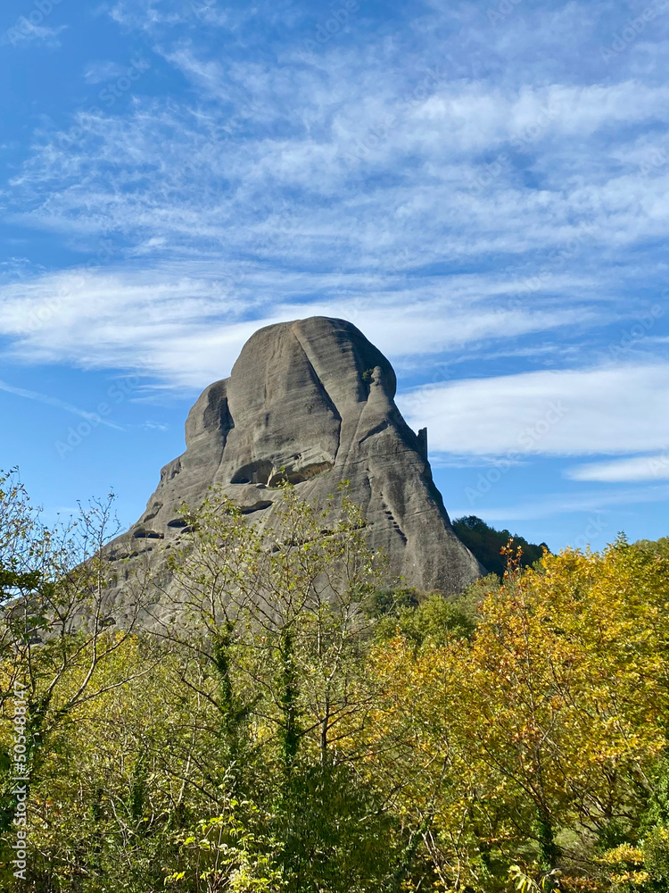 
Rock formation against the blue sky in Meteora, Greece
