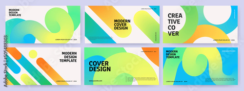 Creative covers or horizontal posters  in modern minimal style for corporate identity, branding, social media advertising, promo. Modern layout design template with dynamic fluid gradient lines