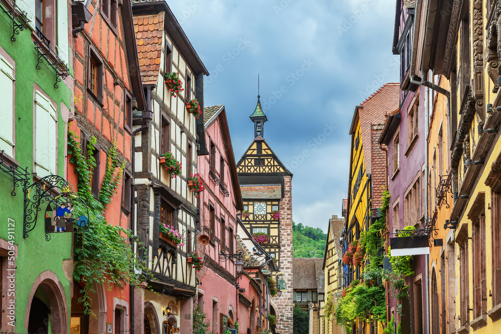 Street in Riquewihr, Alsace, France