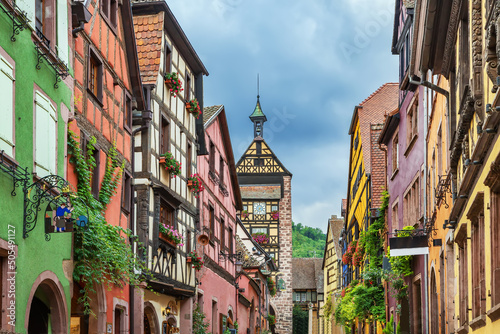 Street in Riquewihr  Alsace  France