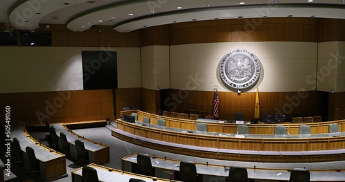 New Mexico state capital chambers pan. Chambers and offices of the New Mexico State Legislature and Governor. Only round capitol building in USA. Government legislators. photo