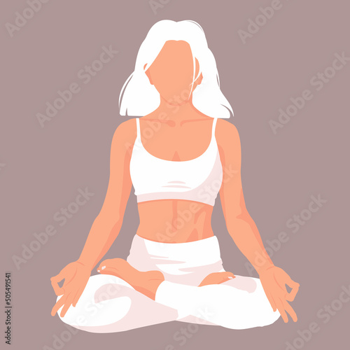 woman doing yoga exercise. faceless.white photo