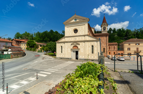 Farigliano, Cuneo, Italy - May 17, 2022: parish church of St. John the Baptist in piazza San Giovanni
