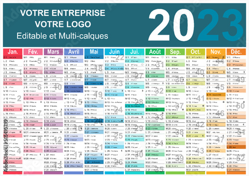 Calendrier 2023 Format A3 - pour entreprise avec logo sur 12 mois - multicaque - modifiable