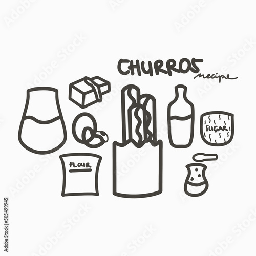 Vector illustration of a set of ingredient icons for churros recipe