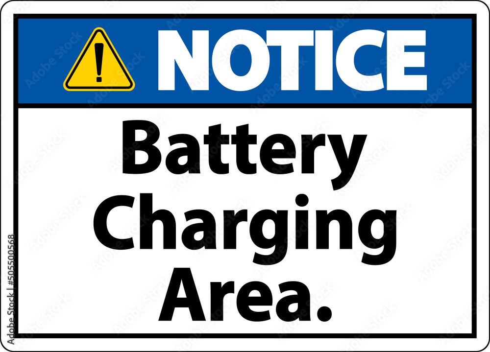 Notice Battery Charging Area Sign On White Background