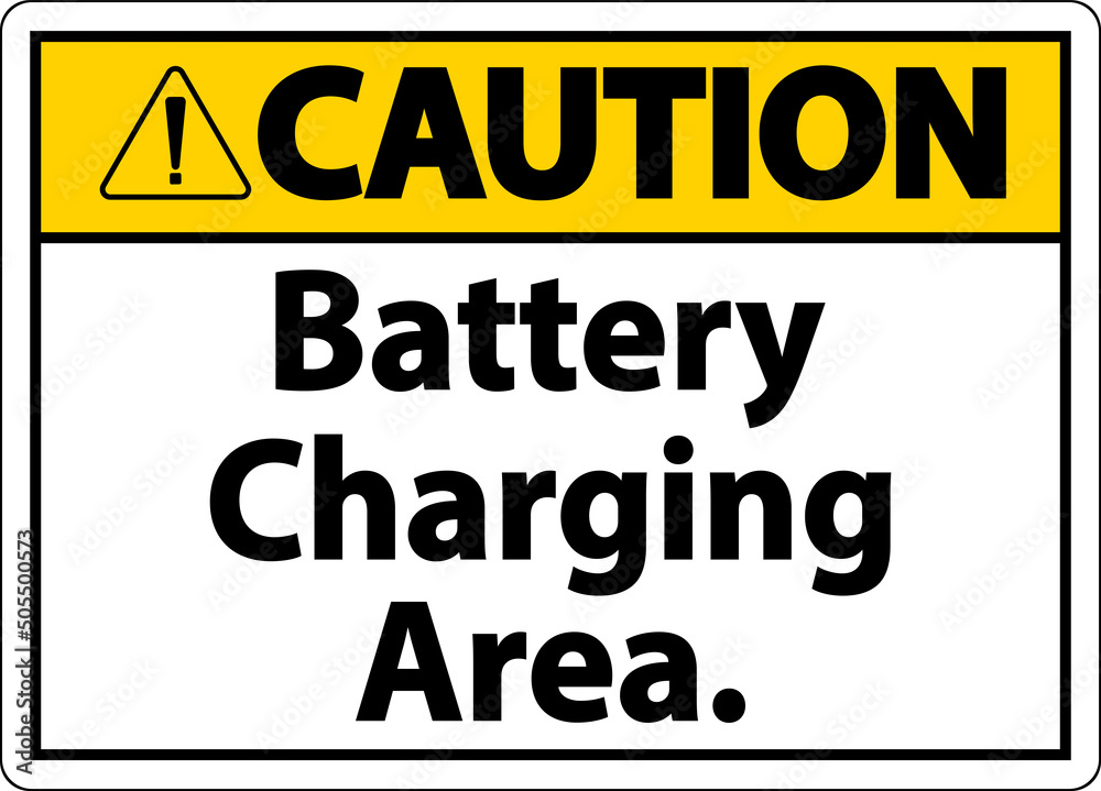 Caution Battery Charging Area Sign On White Background