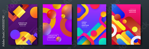 Set of minimal template in paper cut style design for branding, advertising with abstract shapes. Modern background for covers, invitations, posters, banners, flyers, placards. Vector illustration.