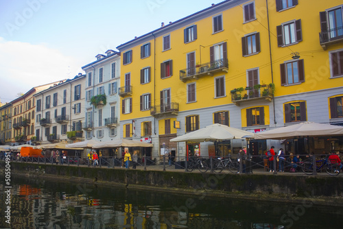 Naviglio Grande Canal at the evening in Milan	