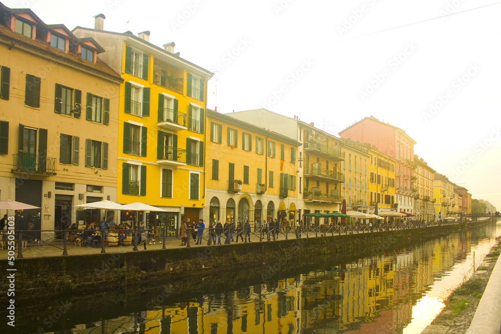 Naviglio Grande Canal at the evening in Milan