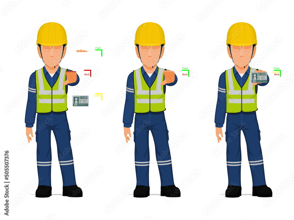 set of industrial worker is presenting a card set of industrial worker is presenting a card