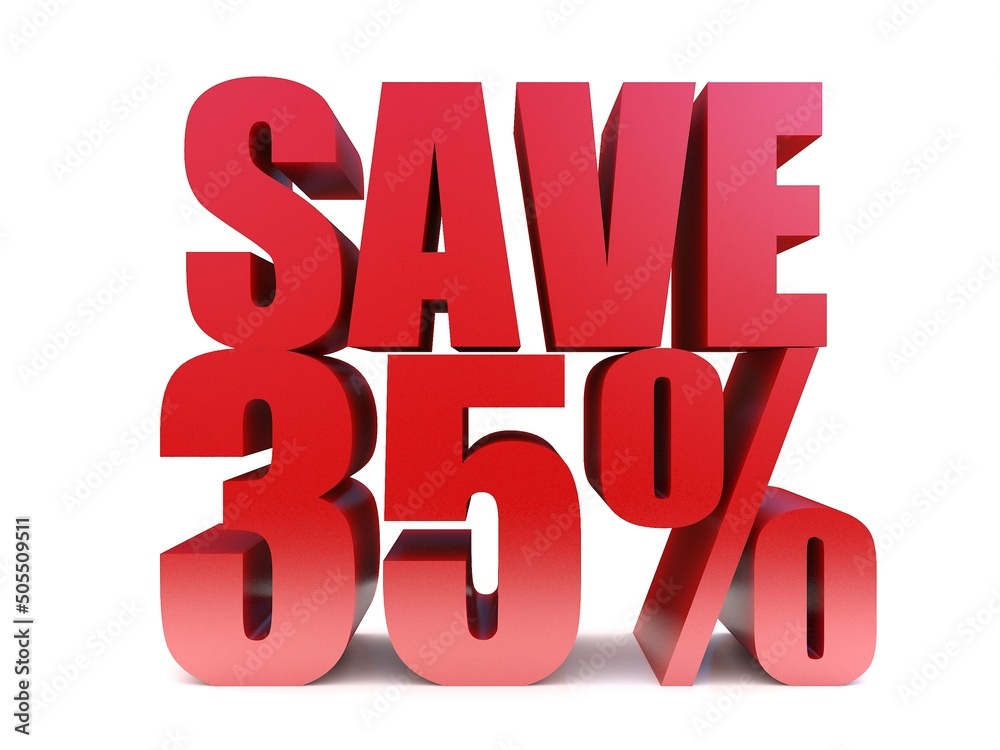 save 35%  3d text symbol. 3d rendering on white background