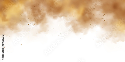 Realistic dust clouds isolated on white background. Sand storm with dirt particles, polluted dirty brown air, smog. Vector illustration