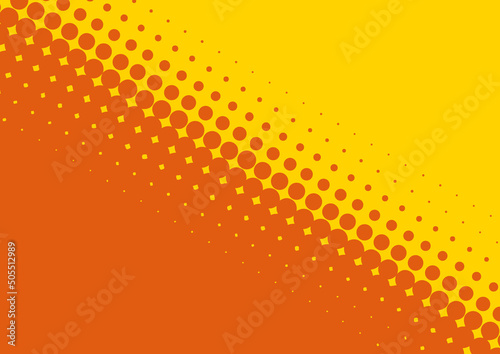Pop art background yellow on orange dots design in retro comics book style, vector